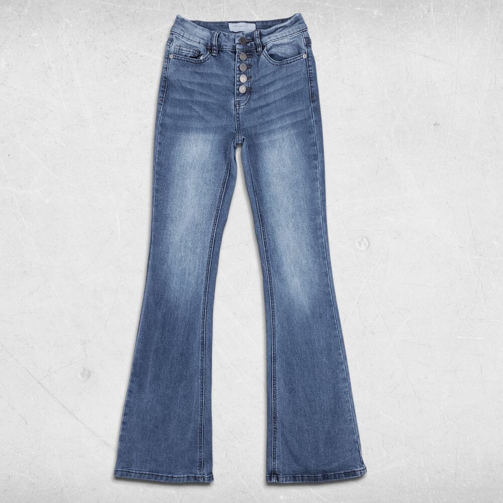 Ban-Jara Jeans Womens 0/23 Blue Medium Wash Flare Exposed Button Fly Boho Casual
